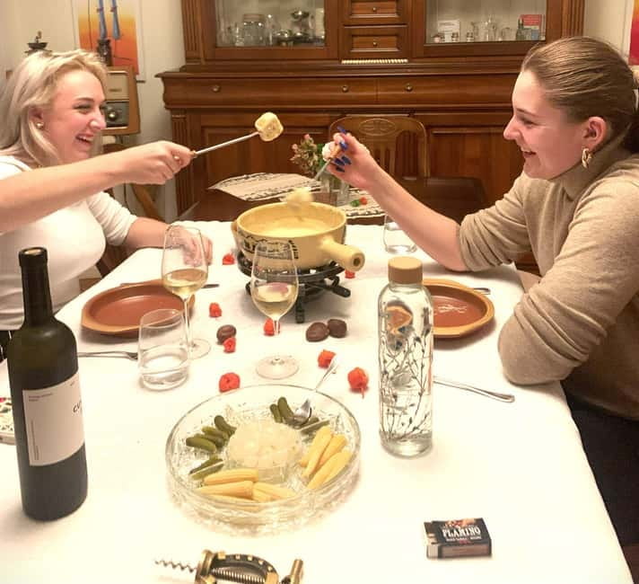 Traditional Swiss Dinner: Cheese Fondue, Appetizers/Dessert - Dessert: Homemade Wähe (Fruit Tart Style) with Ice Cream